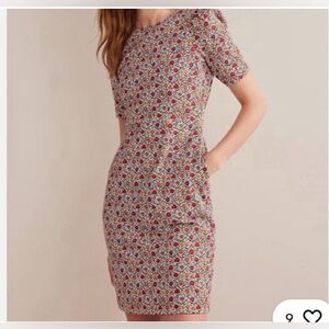 Boden Zoe Jersey Dress Women 6 Regular Pansy Bloom Short Sleeve